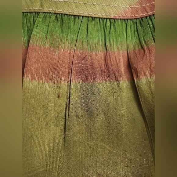 KAY UNGER New York 100% Silk Flare A-Shaped Green and Gold Sz. 14 - Picture 3 of 8